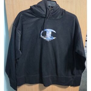 Champion Womens Black Hoodie Watercolor Logo Thumbhole Cuffs Sweatshirt Medium